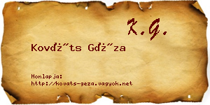Kováts Géza névjegykártya